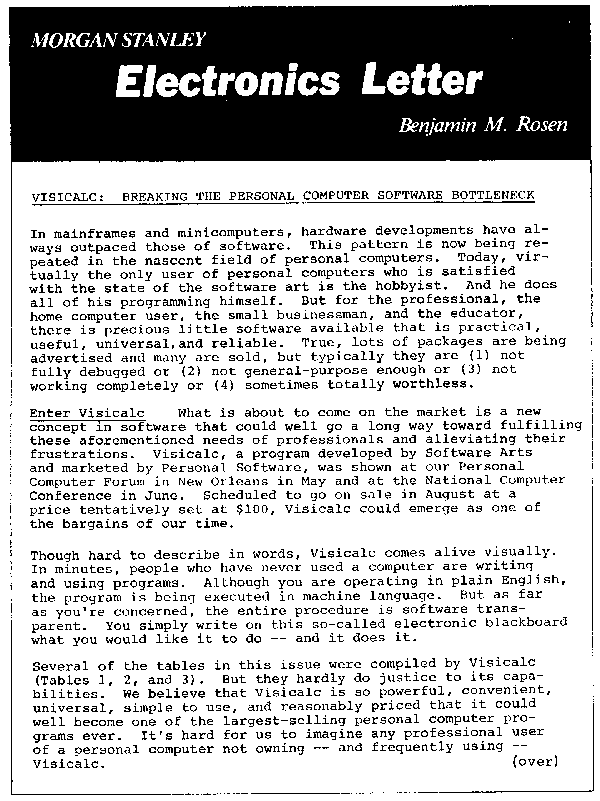 Page 1 of Ben Rosen's Electronics Letter